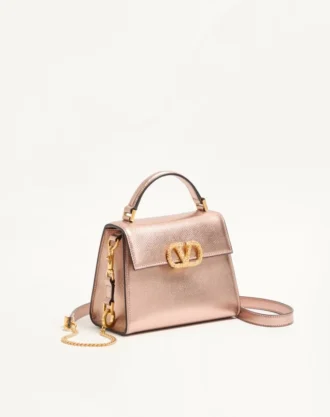 Valentino Garavani Vsling Mini Handbag In Laminated Grainy Calfskin With Jewel Logo