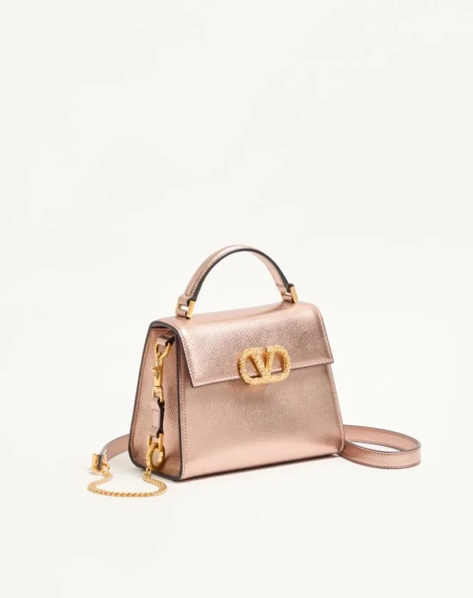 Valentino Garavani Vsling Mini Handbag In Laminated Grainy Calfskin With Jewel Logo