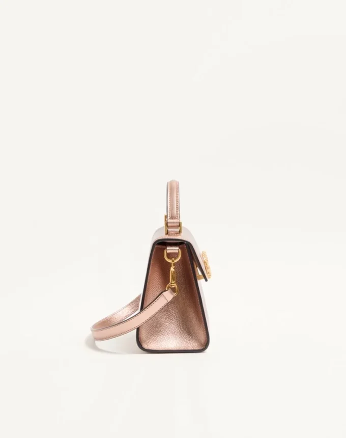 Valentino Garavani Vsling Mini Handbag In Laminated Grainy Calfskin With Jewel Logo