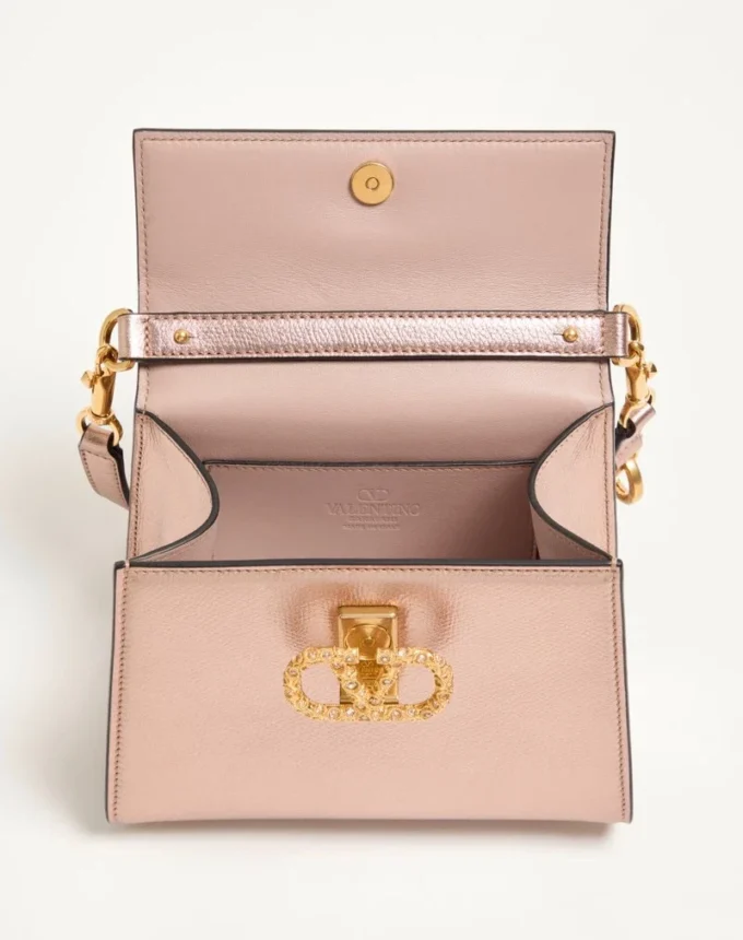 Valentino Garavani Vsling Mini Handbag In Laminated Grainy Calfskin With Jewel Logo