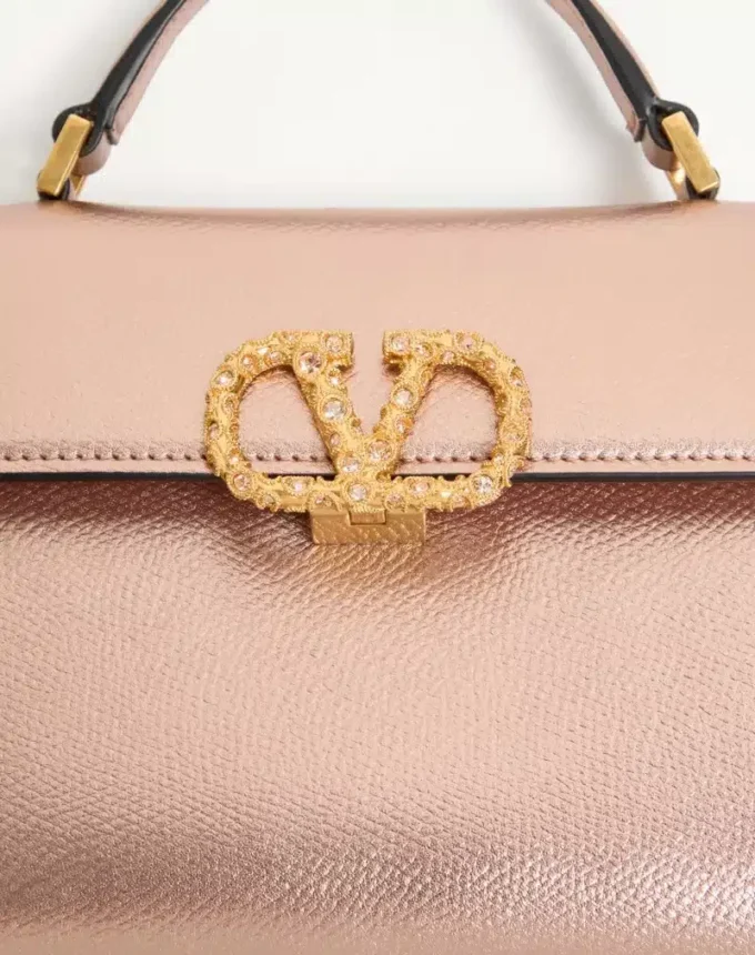 Valentino Garavani Vsling Mini Handbag In Laminated Grainy Calfskin With Jewel Logo