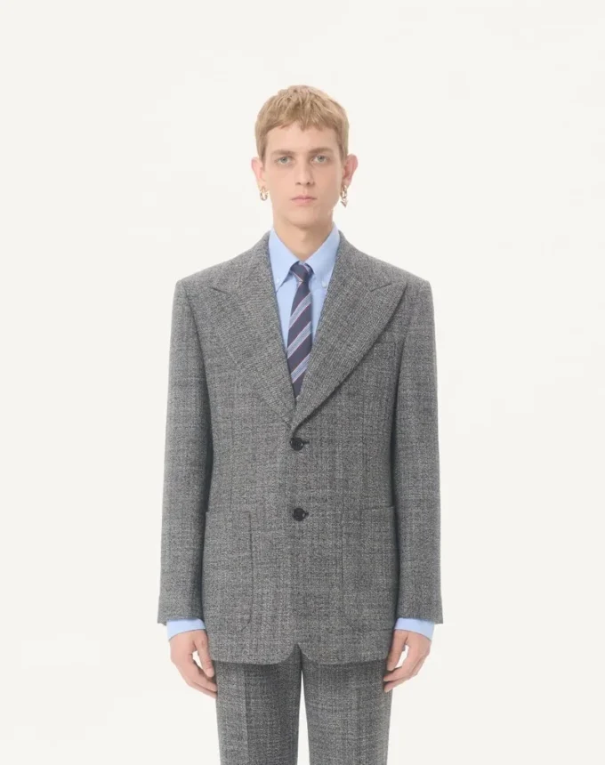 Valentino Single-Breasted Mouliné Wool Jacket