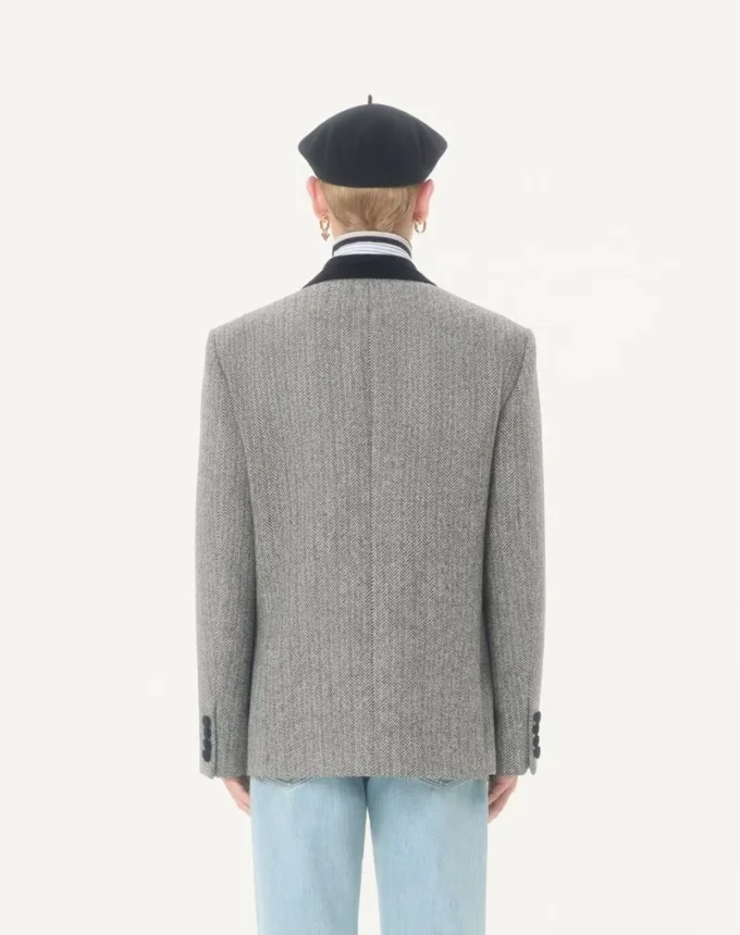 Valentino Single-Breasted Wool Jacket in Chevron Pattern