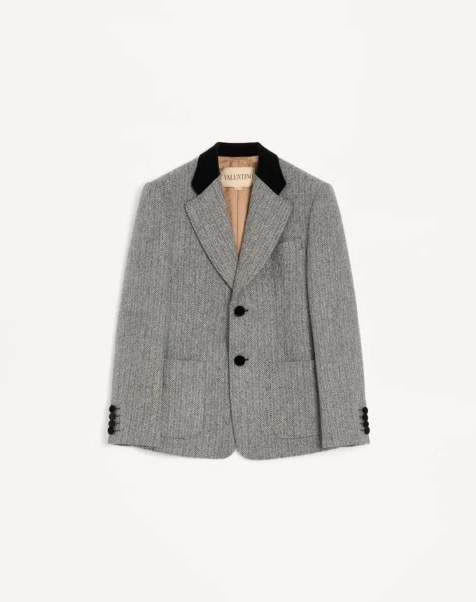 Valentino Single-Breasted Wool Jacket in Chevron Pattern
