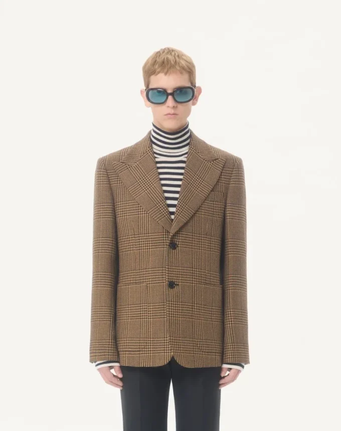 Valentino Single-Breasted Wool Jacket with Glen Plaid Pattern