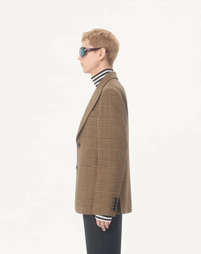 Valentino Single-Breasted Wool Jacket with Glen Plaid Pattern