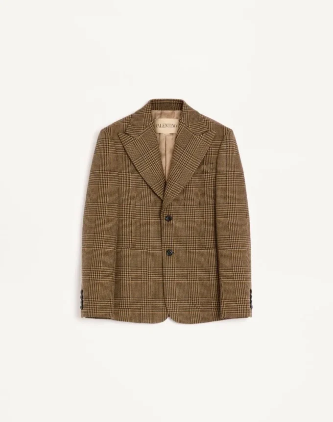 Valentino Single-Breasted Wool Jacket with Glen Plaid Pattern