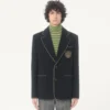 Valentino Single-Breasted Wool Jacket with Valentino Patch Valentino Single-Breasted Wool Jacket with Valentino Patch