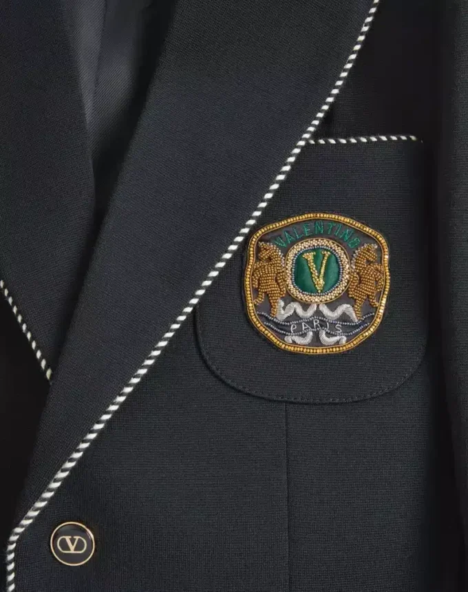 Valentino Single-Breasted Wool Jacket with Valentino Patch Valentino Single-Breasted Wool Jacket with Valentino Patch