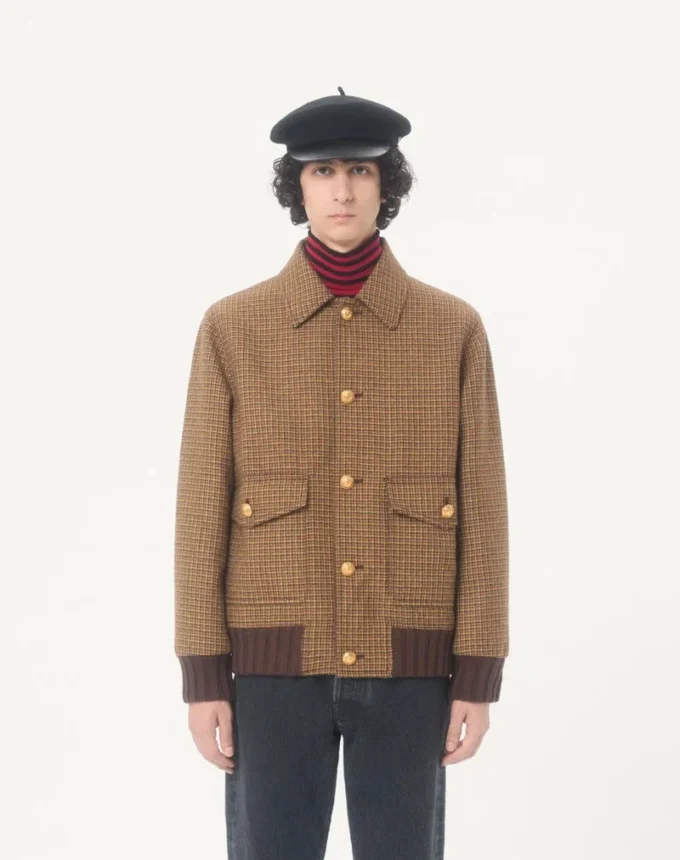 Valentino Wool Bomber Jacket with Houndstooth Pattern Valentino Wool Bomber Jacket with Houndstooth Pattern