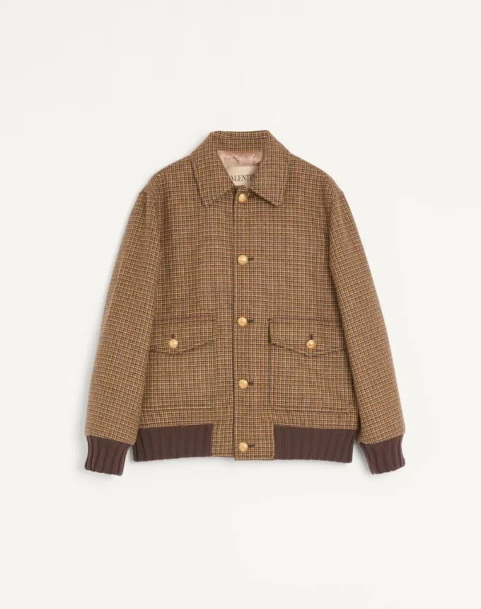 Valentino Wool Bomber Jacket with Houndstooth Pattern Valentino Wool Bomber Jacket with Houndstooth Pattern
