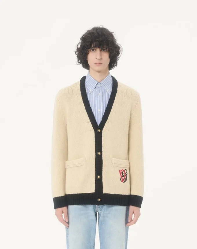 Valentino Wool Cardigan with Embroidered VG