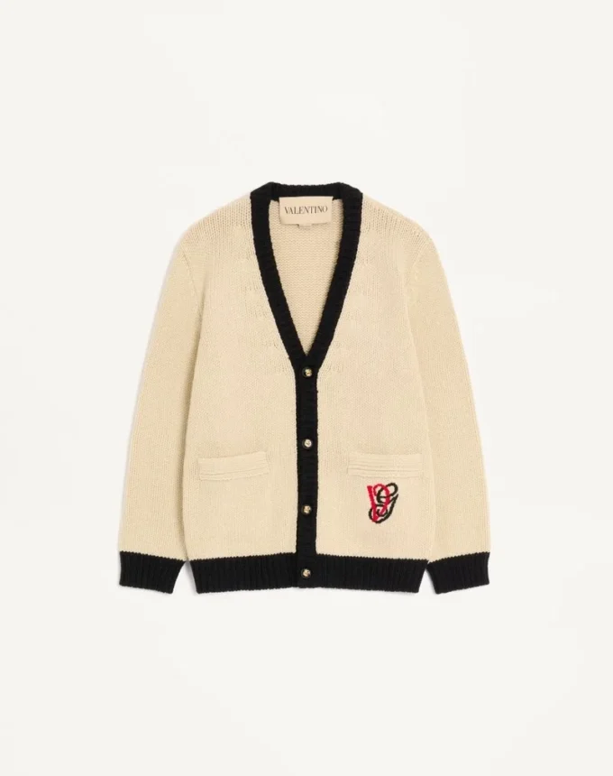 Valentino Wool Cardigan with Embroidered VG
