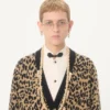 Valentino Wool Cardigan with Fauve Eclat Animal Print Jacquard