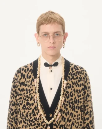 Valentino Wool Cardigan with Fauve Eclat Animal Print Jacquard