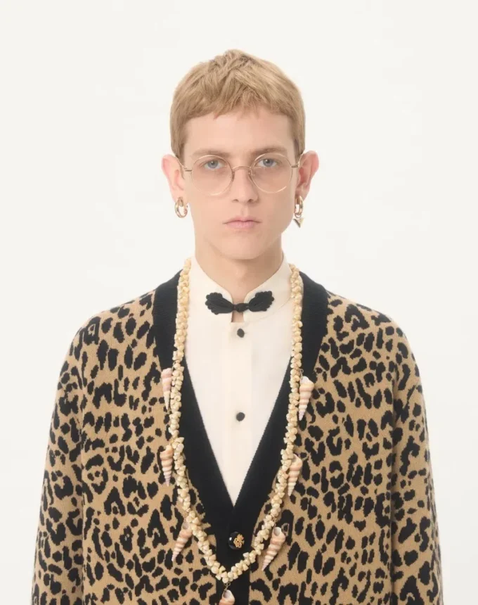 Valentino Wool Cardigan with Fauve Eclat Animal Print Jacquard