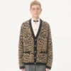 Valentino Wool Cardigan with Fauve Eclat Animal Print Jacquard