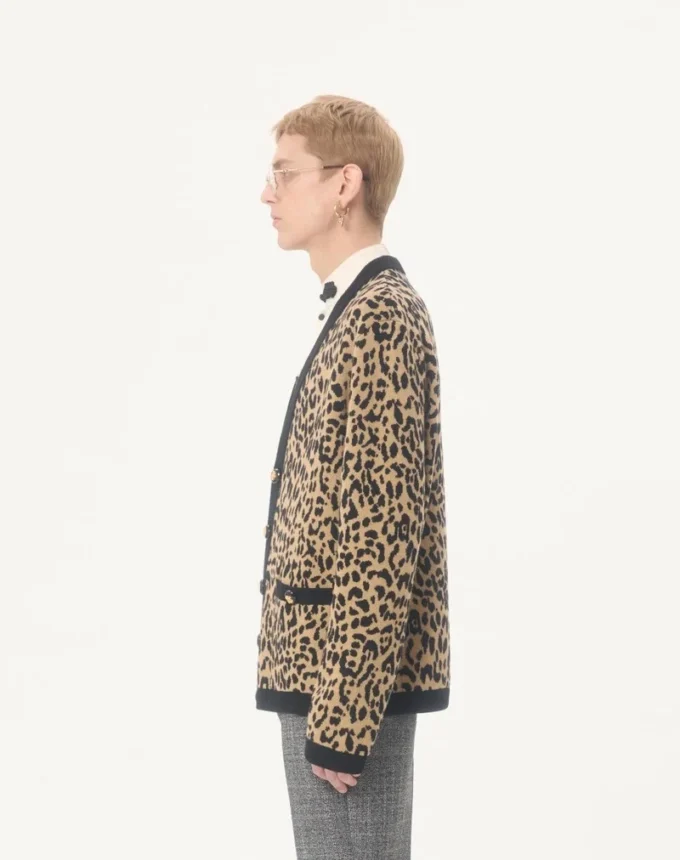 Valentino Wool Cardigan with Fauve Eclat Animal Print Jacquard