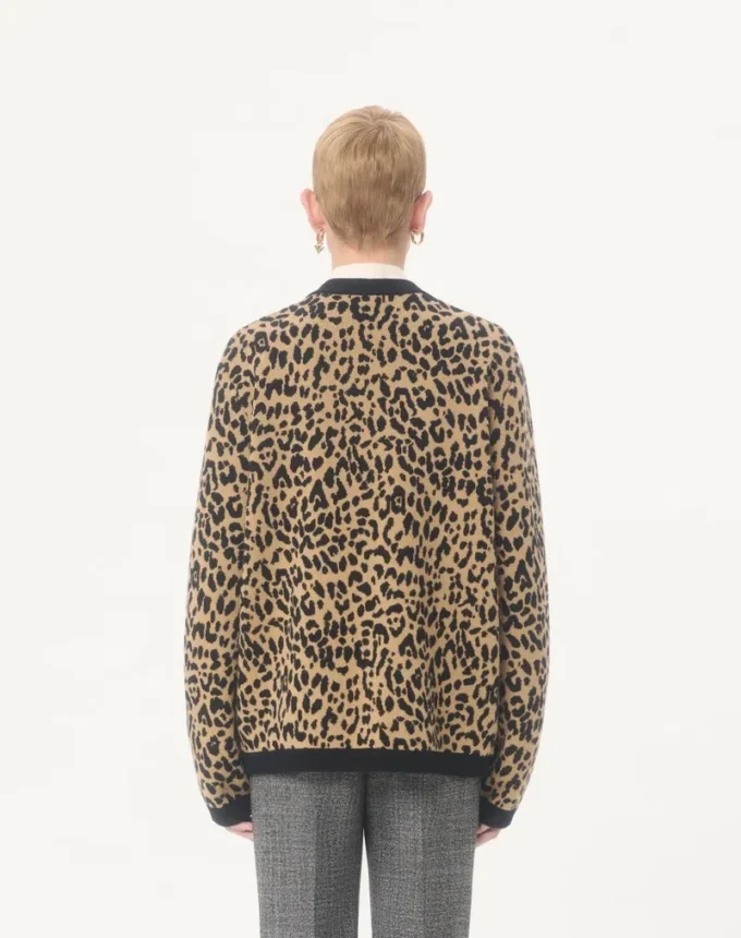 Valentino Wool Cardigan with Fauve Eclat Animal Print Jacquard