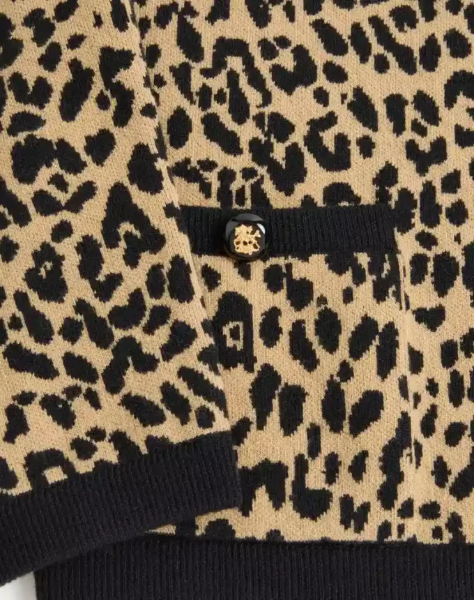 Valentino Wool Cardigan with Fauve Eclat Animal Print Jacquard