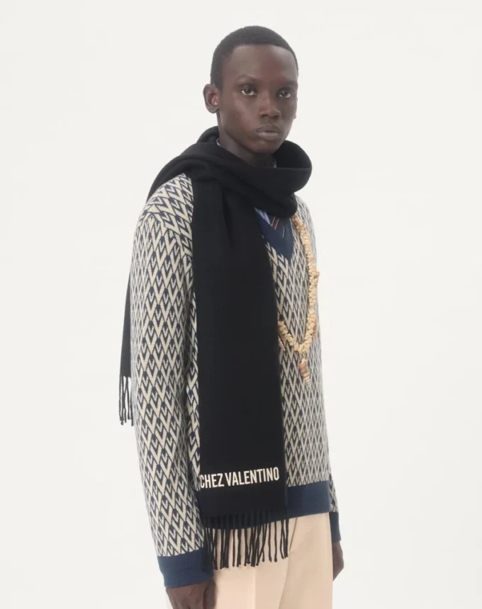 Valentino Wool Scarf with Chez Valentino Embroidery