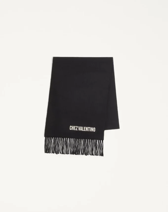 Valentino Wool Scarf with Chez Valentino Embroidery
