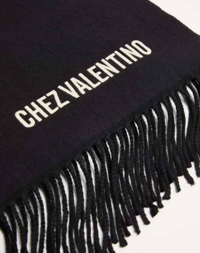 Valentino Wool Scarf with Chez Valentino Embroidery