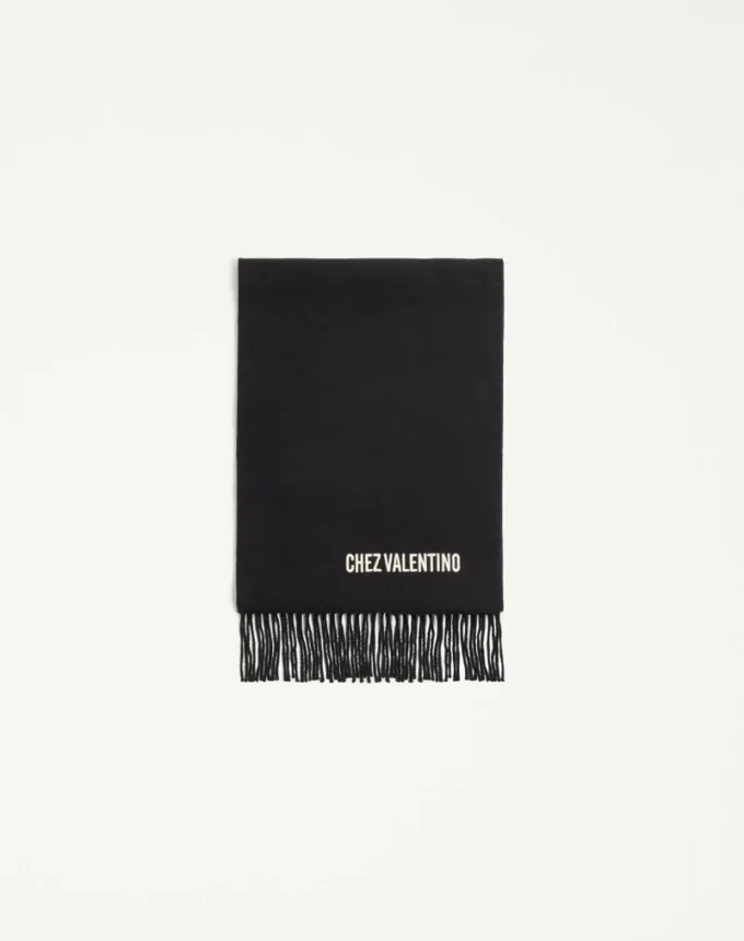 Valentino Wool Scarf with Chez Valentino Embroidery