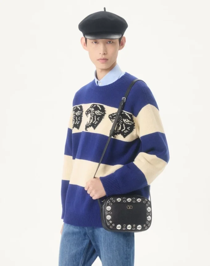 Valentino Wool Sweater with Jacquard Panther Pattern