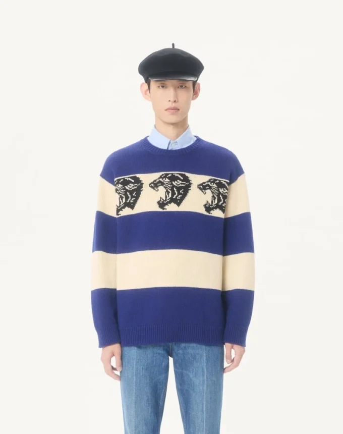 Valentino Wool Sweater with Jacquard Panther Pattern