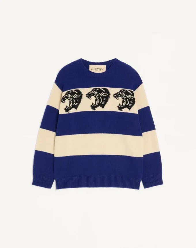 Valentino Wool Sweater with Jacquard Panther Pattern