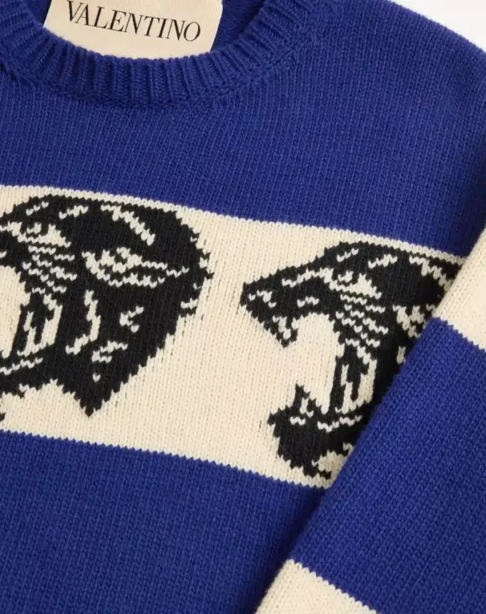 Valentino Wool Sweater with Jacquard Panther Pattern