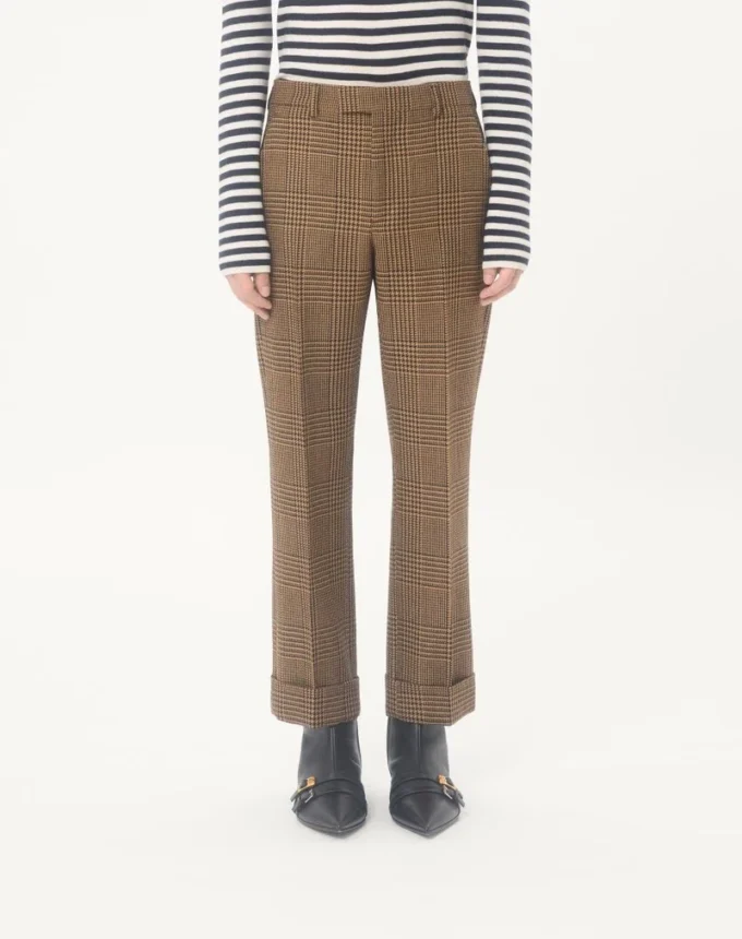 Valentino Wool Trousers with Glen Plaid Pattern and Turn-ups