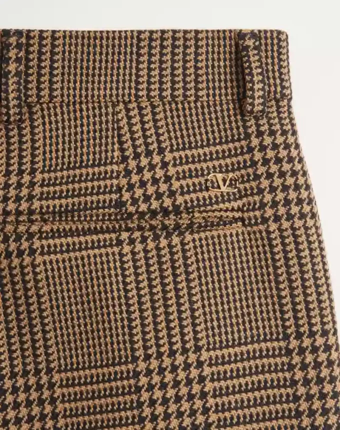 Valentino Wool Trousers with Glen Plaid Pattern and Turn-ups