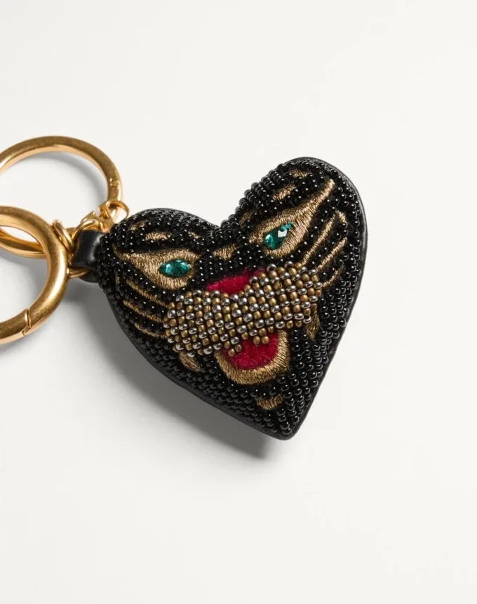 VG Coeur De Chat Bag Charm With Keychain In Nappa, Beads And Crystals