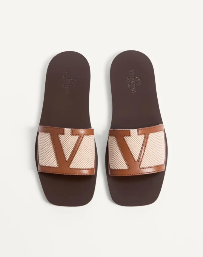 Viva Superstar Slide Sandal In Canvas Fabric And Nappa Leather