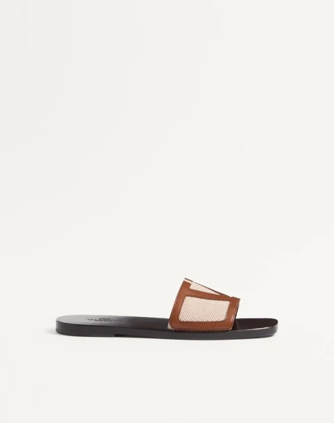 Viva Superstar Slide Sandal In Canvas Fabric And Nappa Leather