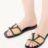 Viva Superstar Slide Sandal In Raffia With Crochet Embroidery