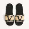 Viva Superstar Slide Sandal In Raffia With Crochet Embroidery