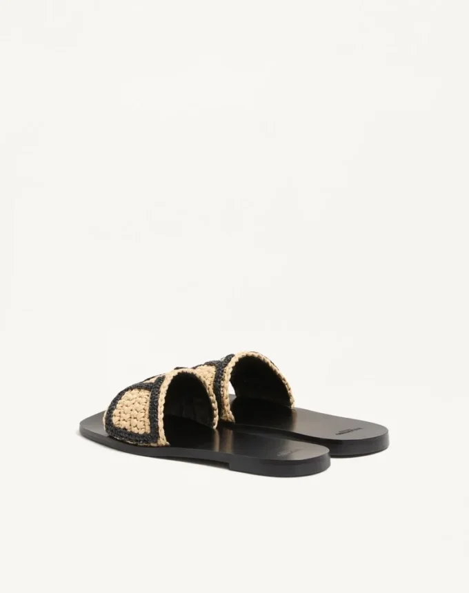Viva Superstar Slide Sandal In Raffia With Crochet Embroidery