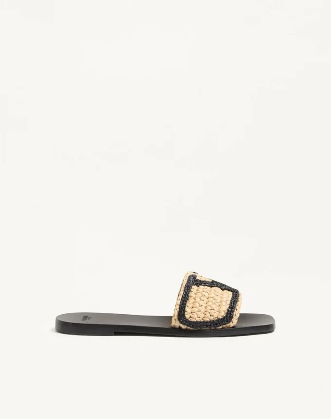 Viva Superstar Slide Sandal In Raffia With Crochet Embroidery