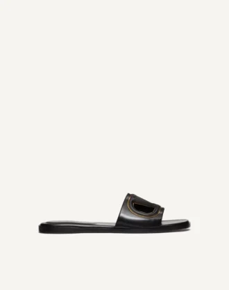 Vlogo Cut-Out Calfskin Slide Sandal