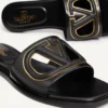Vlogo Cut-Out Calfskin Slide Sandal