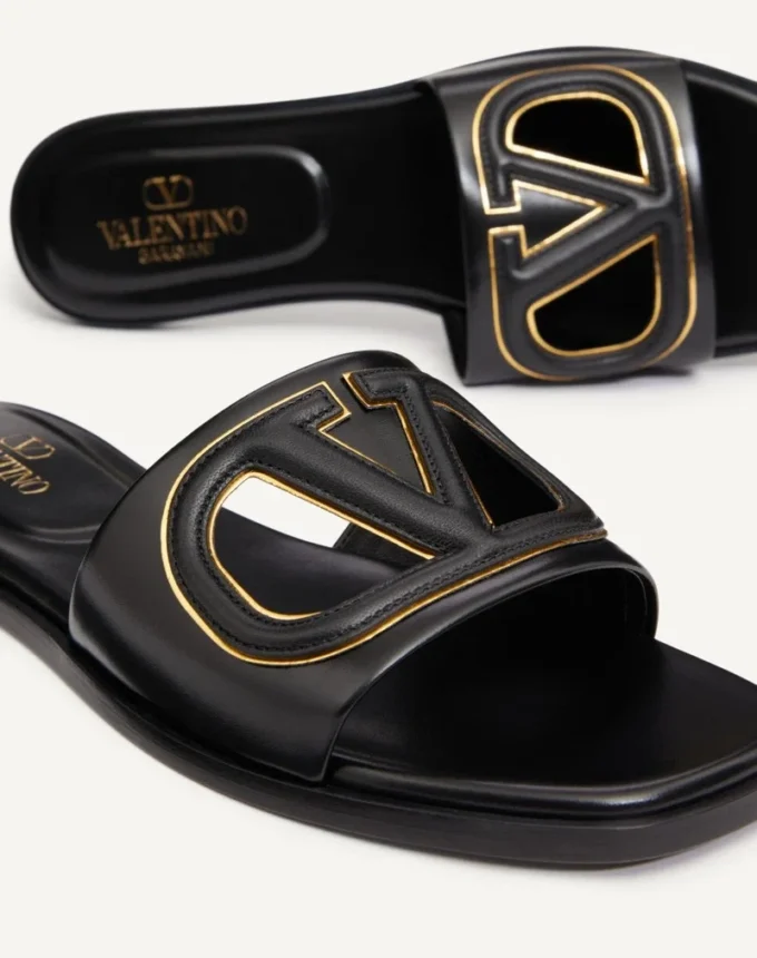 Vlogo Cut-Out Calfskin Slide Sandal