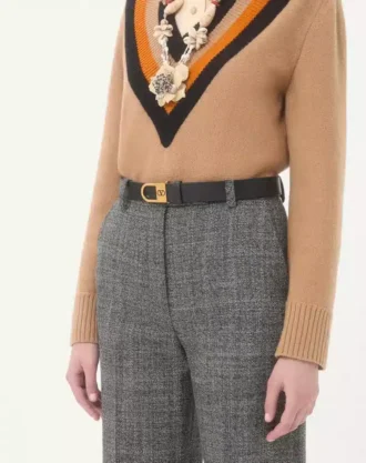 VLogo Signature Belt In Shiny Calfskin 30 Mm With Enamelled Logo Detail