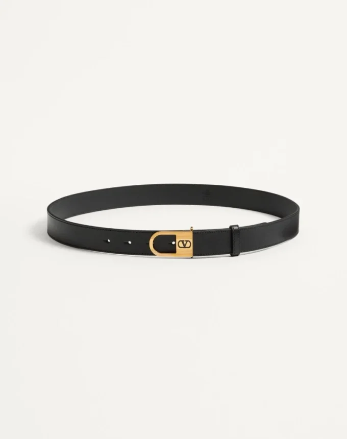 VLogo Signature Belt In Shiny Calfskin 30 Mm With Enamelled Logo Detail