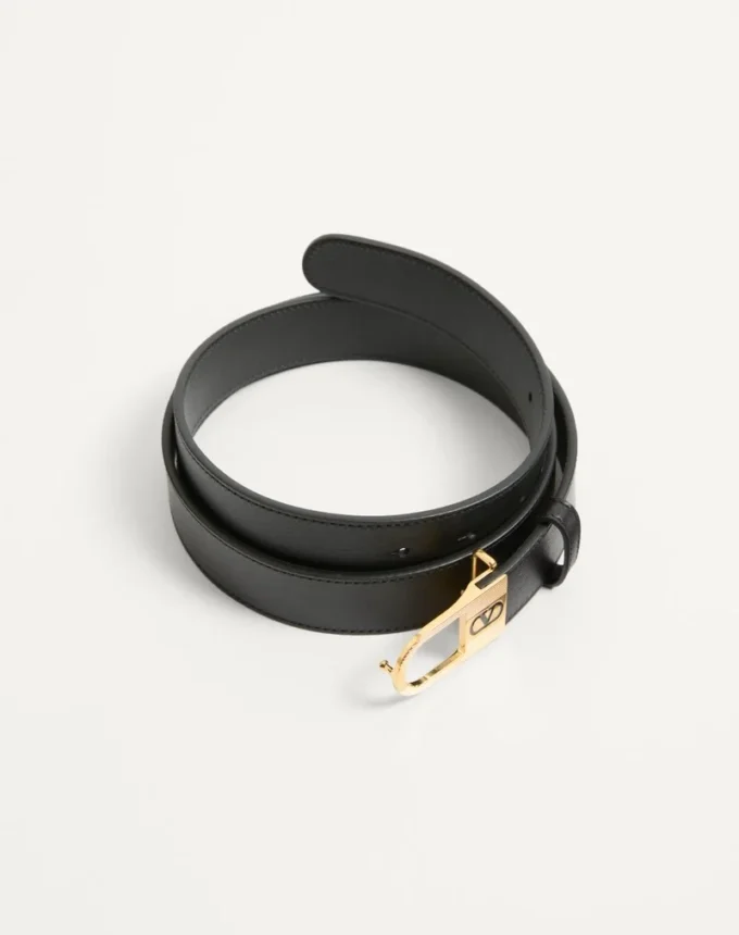 VLogo Signature Belt In Shiny Calfskin 30 Mm With Enamelled Logo Detail