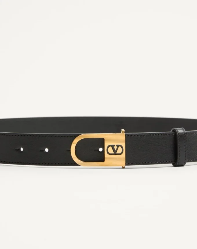 VLogo Signature Belt In Shiny Calfskin 30 Mm With Enamelled Logo Detail