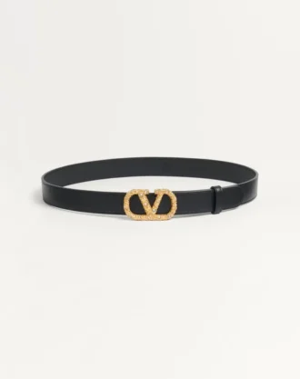 Vlogo Signature Belt In Shiny Calfskin With Crystals 30 Mm