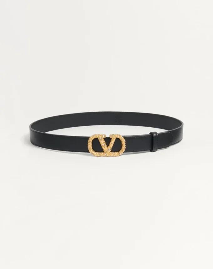 Vlogo Signature Belt In Shiny Calfskin With Crystals 30 Mm